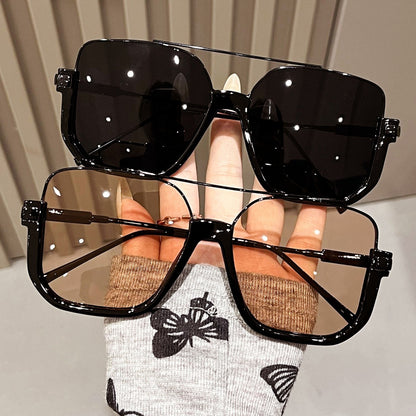 Extra-large frame sunglasses for women, high-end square double-beam pilot sunglasses, UV-blocking and face-enhancing small sunglasses