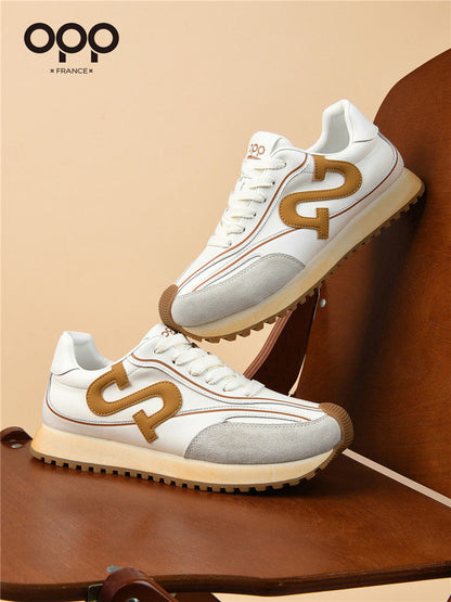 OPP Men's Shoes Spring 2026 New Men's Sports Running Black Forrest Gump Shoes Genuine Leather Fashion Retro Casual Shoes