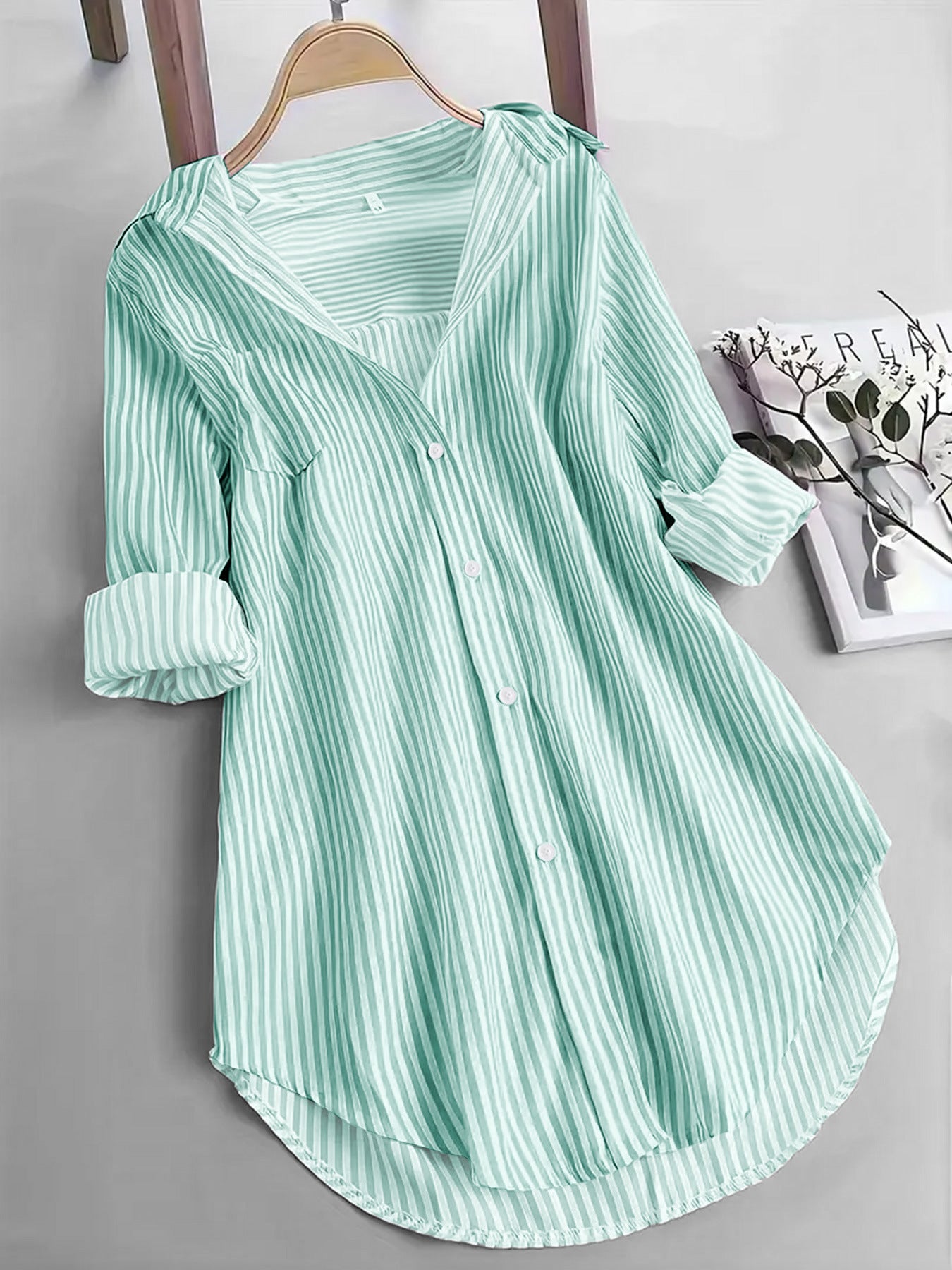 New Amazon foreign trade European and beautiful clothing, classic striped top loose casual long sleeve shirt stripes