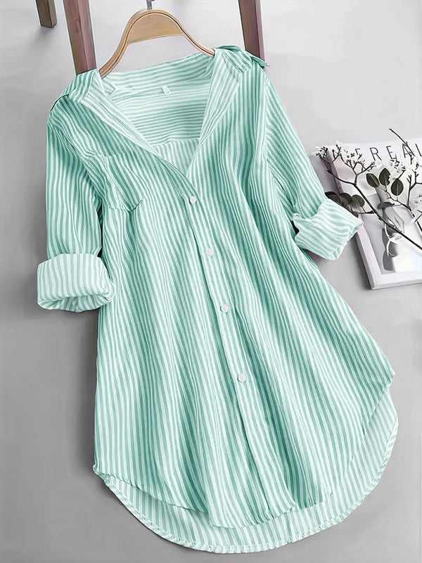 New Amazon foreign trade European and beautiful clothing, classic striped top loose casual long sleeve shirt stripes