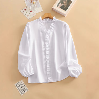 Cross-border foreign trade European and American women's clothing plus-size spring, summer, autumn, winter ruffle shirts for women's shirts are loose and chic