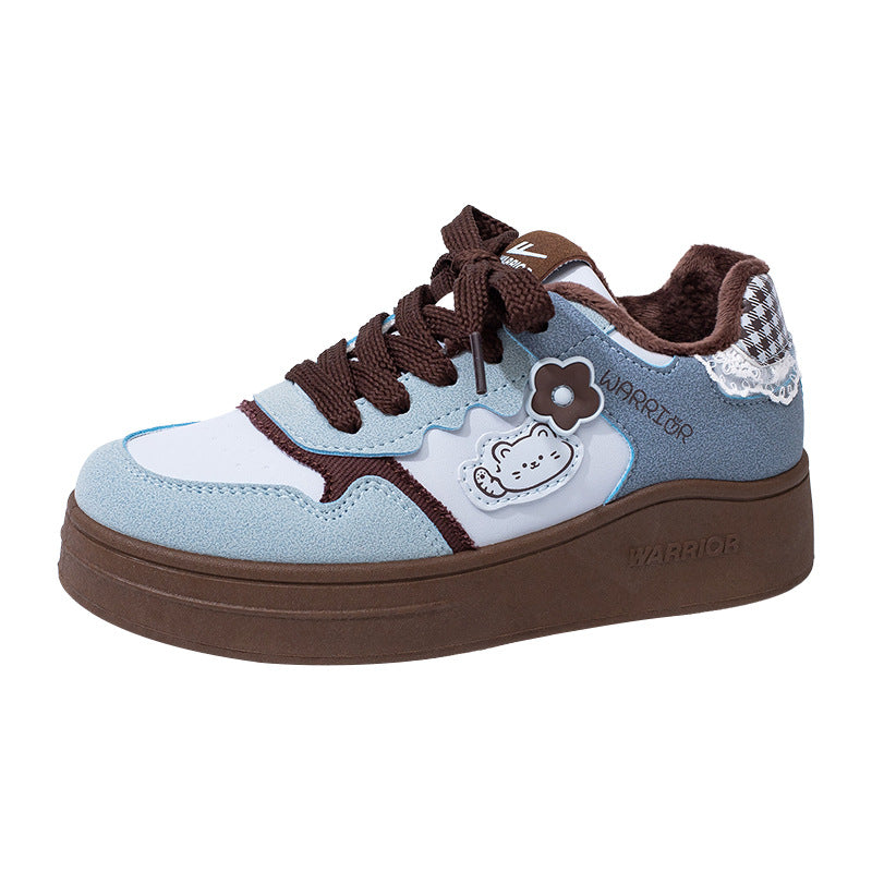 Pull-back fleece platform shoes, new color-blocked board shoes in winter, versatile cotton shoes, warm and comfortable daily commuting casual shoes