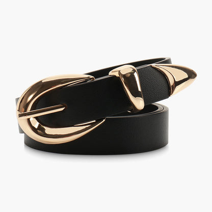 New Korean high-end women's belt versatile jeans student belt gold alloy three-piece belt women