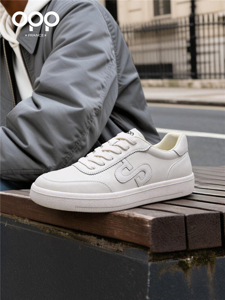OPP men's shoes, spring white shoes, low-top lace-up leather, solid color, high-end luxury, light luxury, versatile athleisure board shoes