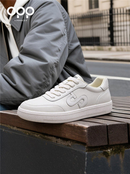 OPP men's shoes, spring white shoes, low-top lace-up leather, solid color, high-end luxury, light luxury, versatile athleisure board shoes
