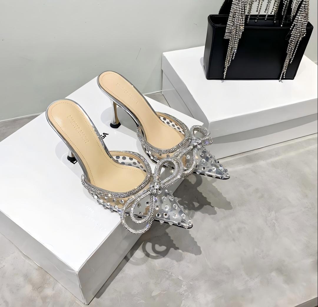 Huizhou new rhinestone transparent high-heeled sandals, women's stiletto heels, pointed toes, European and American high-heeled shoes, with a toe foreign trade