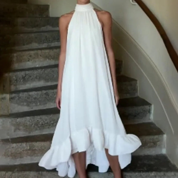 Cross-border Europe and the United States 2025 spring new solid color halterneck fashion temperament elegant fashion sleeveless long dress