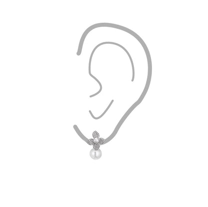 French niche design pearl earrings for women, high-end creative floral minimally inlaid zircon ear accessories for women