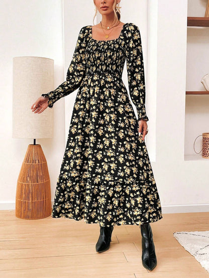 Spot 024 European and American foreign trade new AliExpress Amazon temu fashion print boat neck long sleeve dress