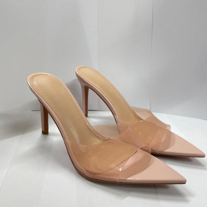 YX Transparent Heeled Sandals Women's 2026 Summer New Fashion Stiletto Heel Pointed Toe Sexy Open Toe Slippers Wear Outside