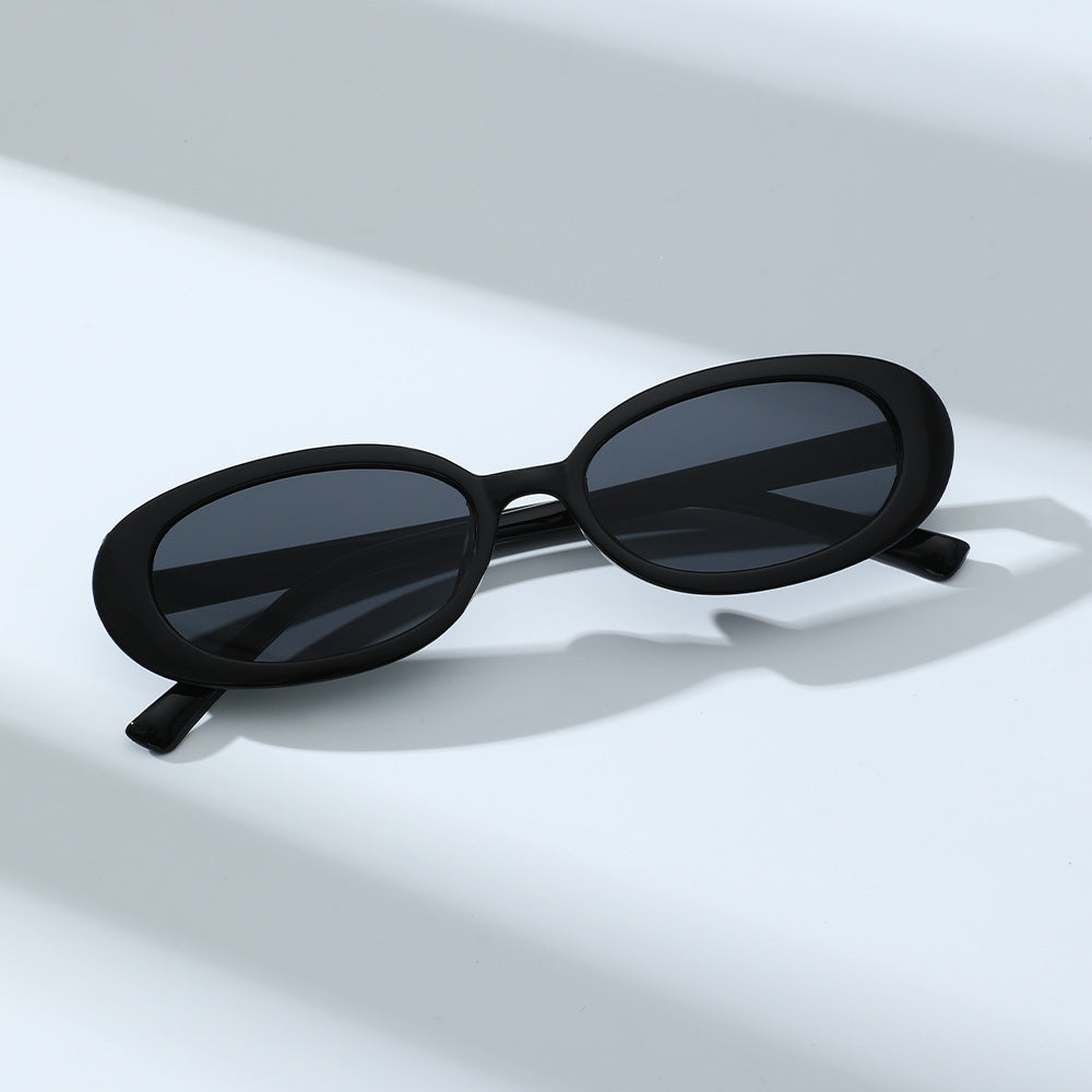 3-piece set oval frame sunglasses for women, popular internet celebrity sunglasses for street photography, classic vintage Hong Kong style sunglasses