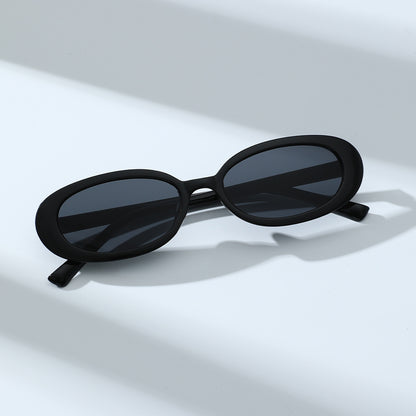 3-piece set oval frame sunglasses for women, popular internet celebrity sunglasses for street photography, classic vintage Hong Kong style sunglasses