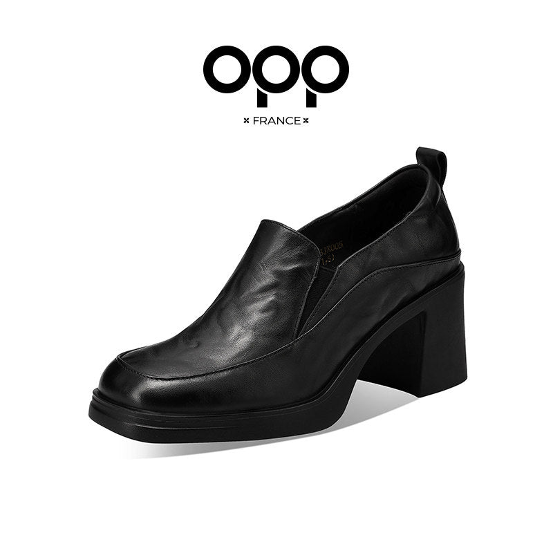 OPP leather loafers women's shoes 2025 spring and autumn new explosive platform British style women's black casual shoes
