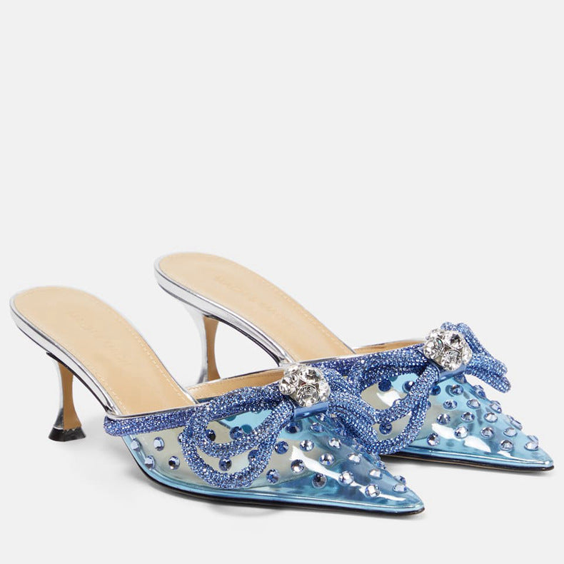 Huizhou new rhinestone transparent high-heeled sandals, women's stiletto heels, pointed toes, European and American high-heeled shoes, with a toe foreign trade