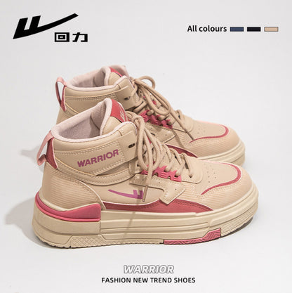 Pull-back color-blocked platform shoes, comfortable board shoes, simple high-top spring new single shoes, versatile daily preppy style women's shoes