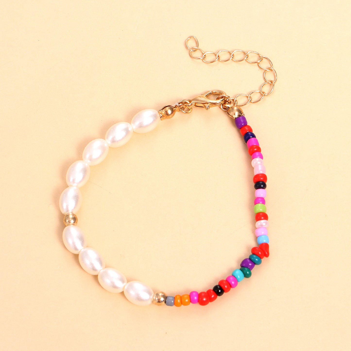 European and American cross-border jewelry Women's half-sided colored rice bead pearl bracelet Amazon popular personality matching hand jewelry