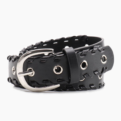 Cross-border European and American style men's and women's personality belts, niche rope punching cut-out versatile jeans decorated women's belts