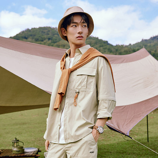 PONY 25 spring new men's outdoor detachable breathable loose long sleeve shirt 251M2FS01