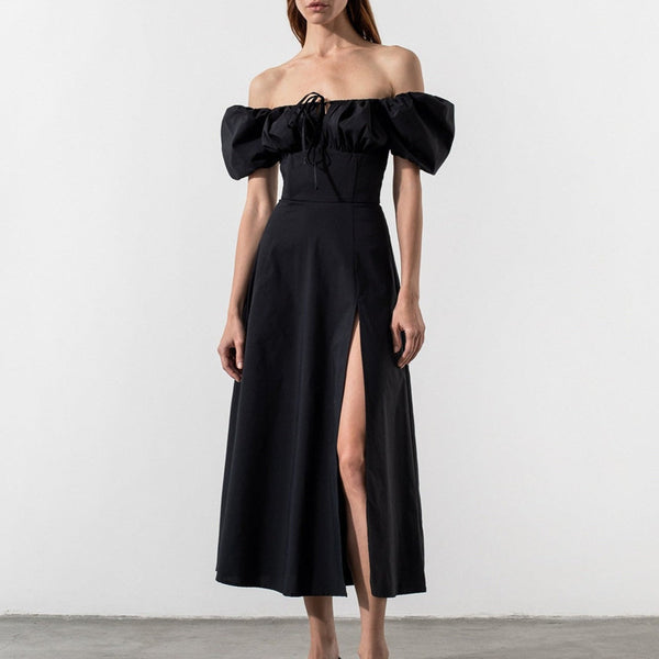 2026 Amazon French Long Skirt European and American Foreign Trade Women's Puff Sleeve Lace-up Slim European and American Large Pose Dress Women