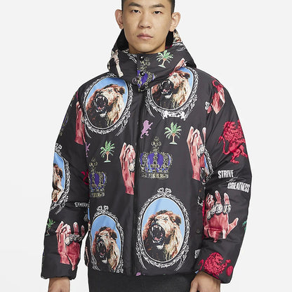 NIKE Men's James Print Hooded Casual Warm Jacket Down Jacket FB6975-010-030