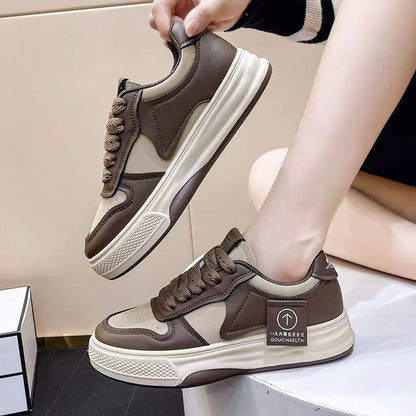 Spring and Autumn Hong Kong style retro casual platform women's board shoes Korean version ins super popular niche round toe design color blocking women's shoes