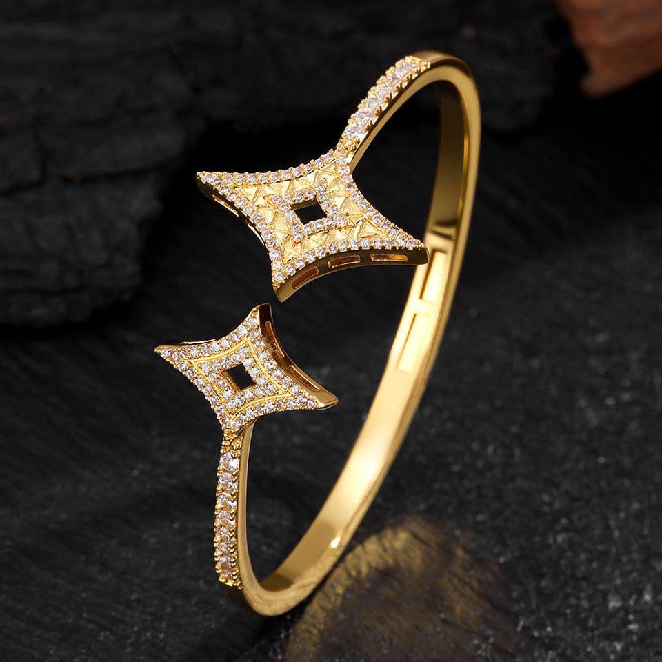 RAKOL Four-pointed star copper zircon bracelet light luxury luxury shines with a sense of luxury and sparkle ornaments with openwork full of diamonds Starburst star set