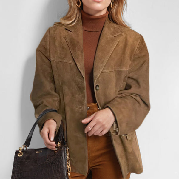 2025 Spring New European and American Clothing Temperament Retro Style Brown Loose Pocket Suede Long Sleeve Blazer for Women | Ciaura