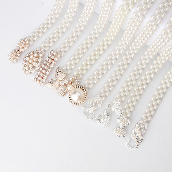Ladies Pearl Belt Korean Version Rhinestone Pearl Embellished Belt Fashion Sweet Dress Elastic Belt Women Wholesale