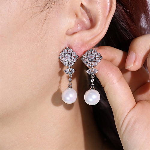 RAKOL New Fashion Floral AAA Zircon Light Luxury Earrings Clip Pearl Earrings Women's Fashionable Korean Style Earrings