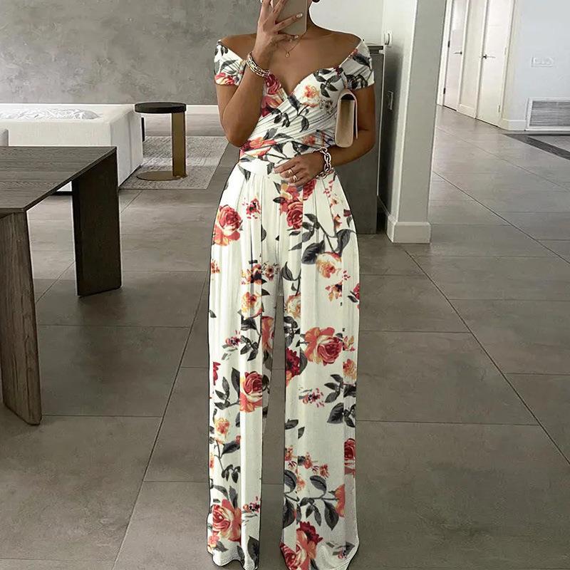 2026 Spring New European and American Cross-border Women's Clothing Elegant One-Shoulder Fashion Printed Temperament High-Waisted Jumpsuit