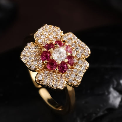 European and American new best-selling women's earrings, AliExpress bestseller flower fashion creative women's earrings and rings two-piece set