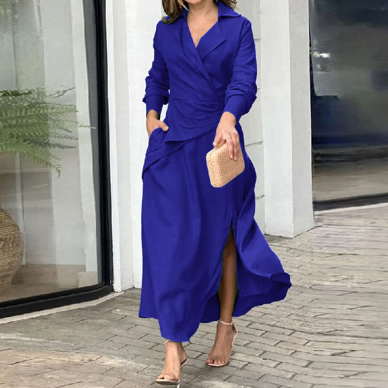 2026 spring European and American new temperament elegant casual temperament long solid color long sleeve long skirt dress