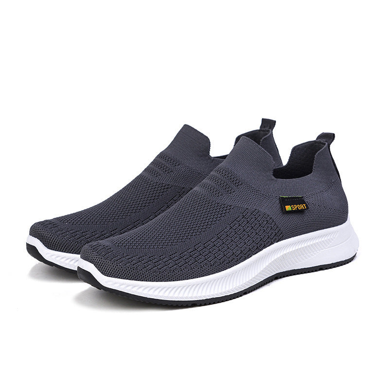 2024 New Spring Athleisure Men's Shoes Breathable Slip-On Flying Weaving Middle-aged and Elderly One-Foot Mesh Shoes Cross-border