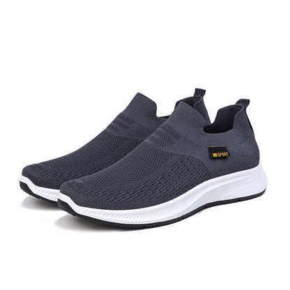 2024 New Spring Athleisure Men's Shoes Breathable Slip-On Flying Weaving Middle-aged and Elderly One-Foot Mesh Shoes Cross-border