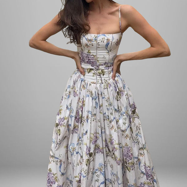 2025 European and American cross-border summer women's new suspender floral dress celebrity style square neck slip dress