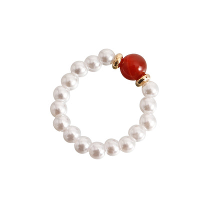 European and American cross-border jewelry Bohemian colorful natural stone imitation pearl rings do not fade, niche design is high-end
