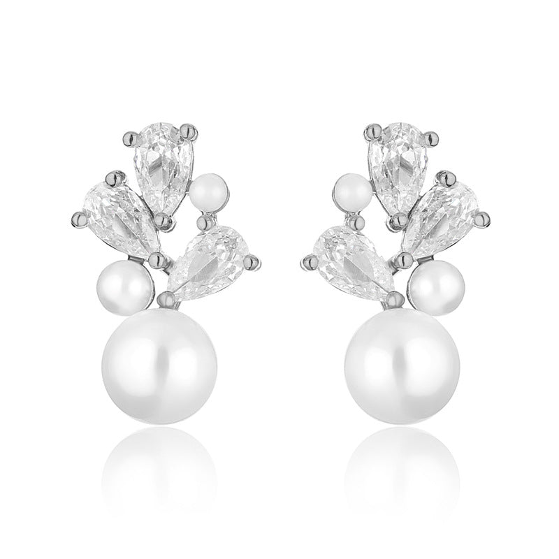 RAKOL cross-border zircon pearl earrings, fashionable bridal accessories, sweet light luxury earrings wholesale