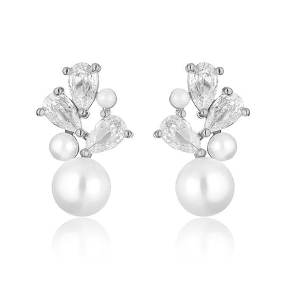 RAKOL cross-border zircon pearl earrings, fashionable bridal accessories, sweet light luxury earrings wholesale