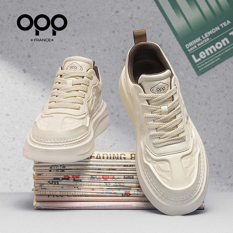 OPP white shoes men's spring 2026 new light luxury high-end platform sports casual versatile leather board shoes