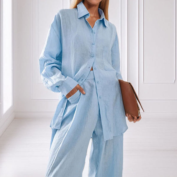 European and American clothing design casual suit spring 2025 cross-border new simple slim shirt trousers two-piece set