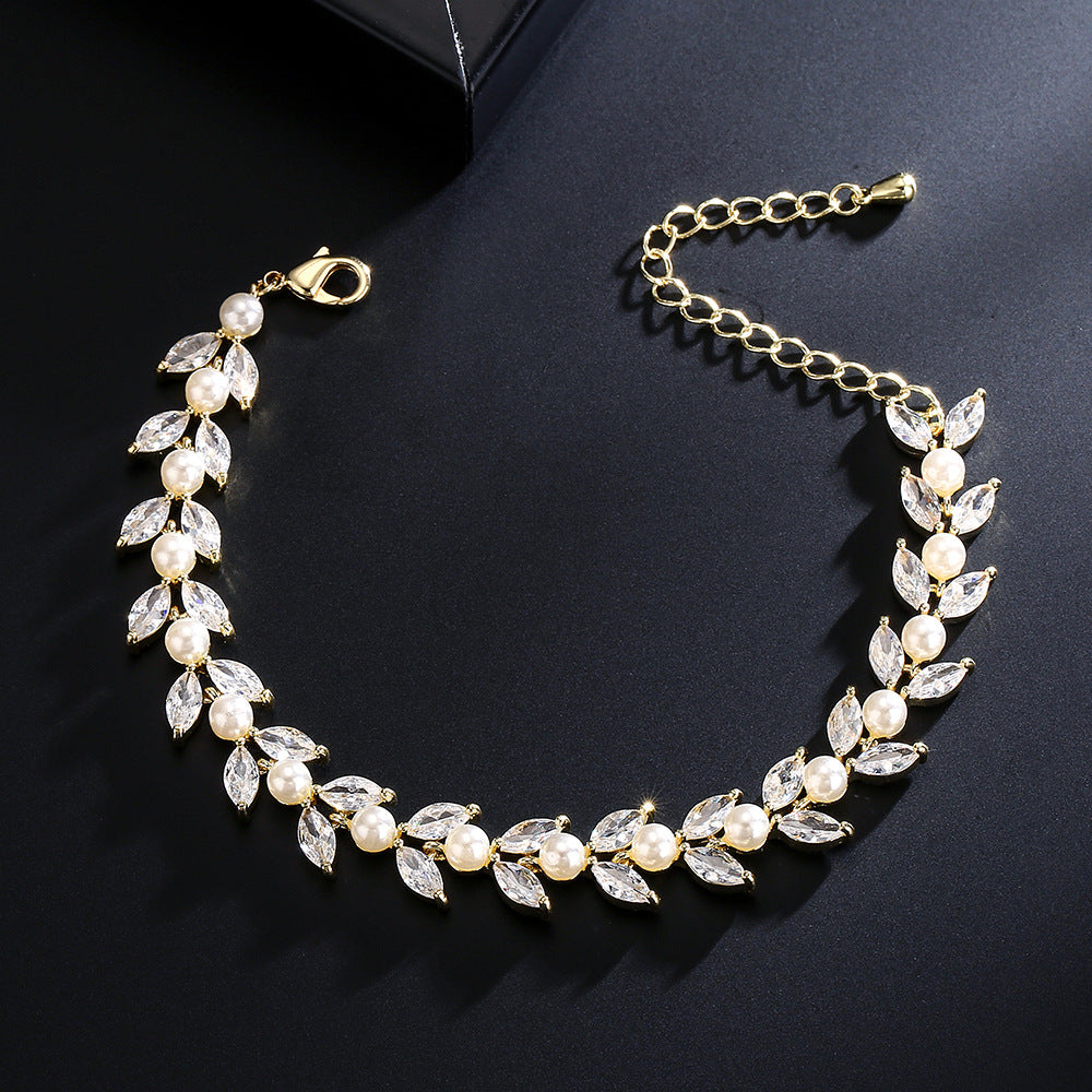 RAKOL cross-border new light luxury elegant fully studded zircon pearl bracelet for brides, banquets, evening gowns