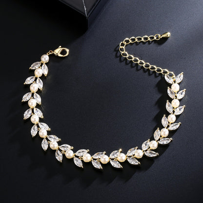 RAKOL cross-border new light luxury elegant fully studded zircon pearl bracelet for brides, banquets, evening gowns