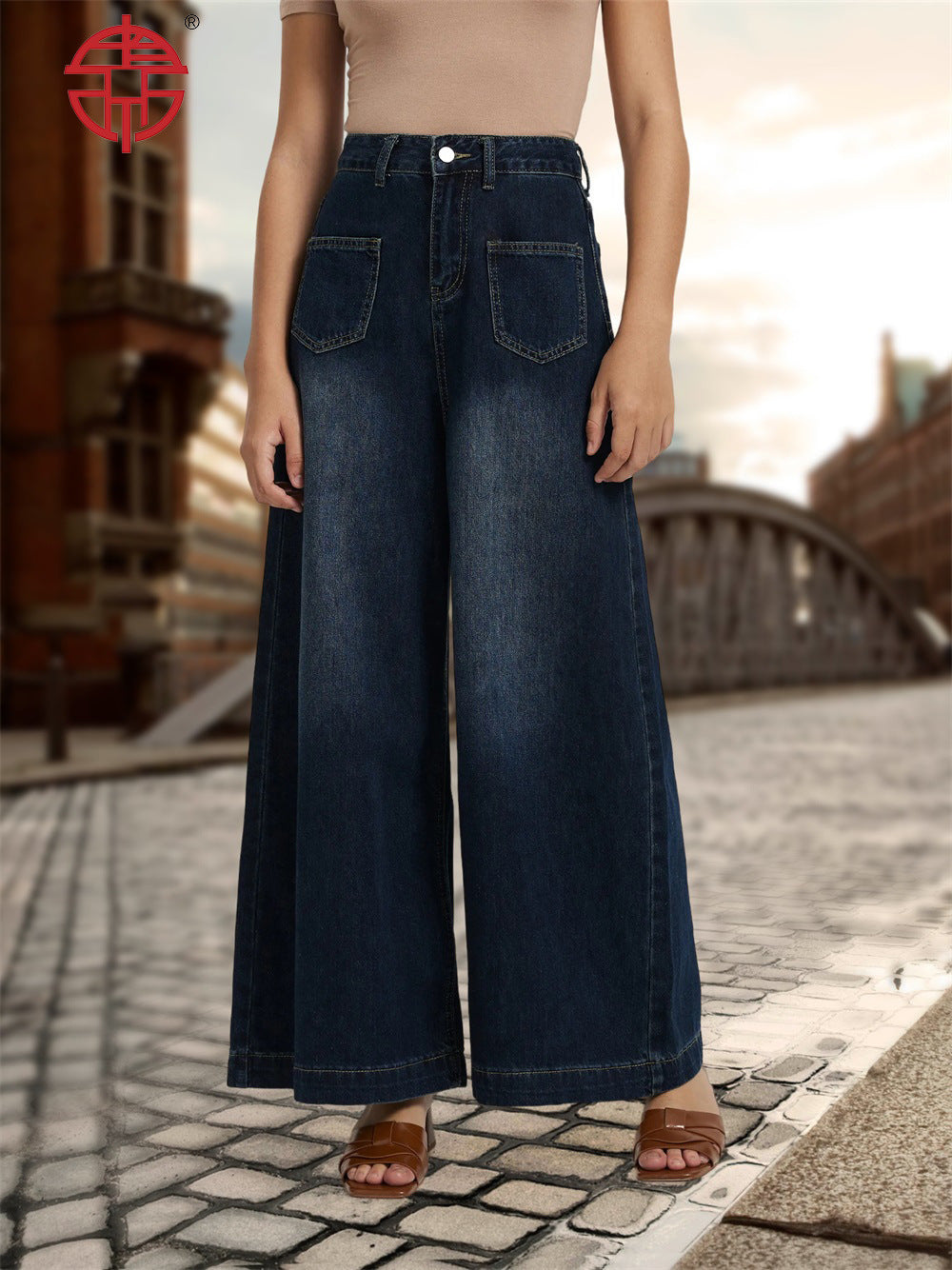 Independent Station European and American Foreign Trade Denim Women's Fashion Drape Loose High-Waist Wide-Leg Jeans for Women