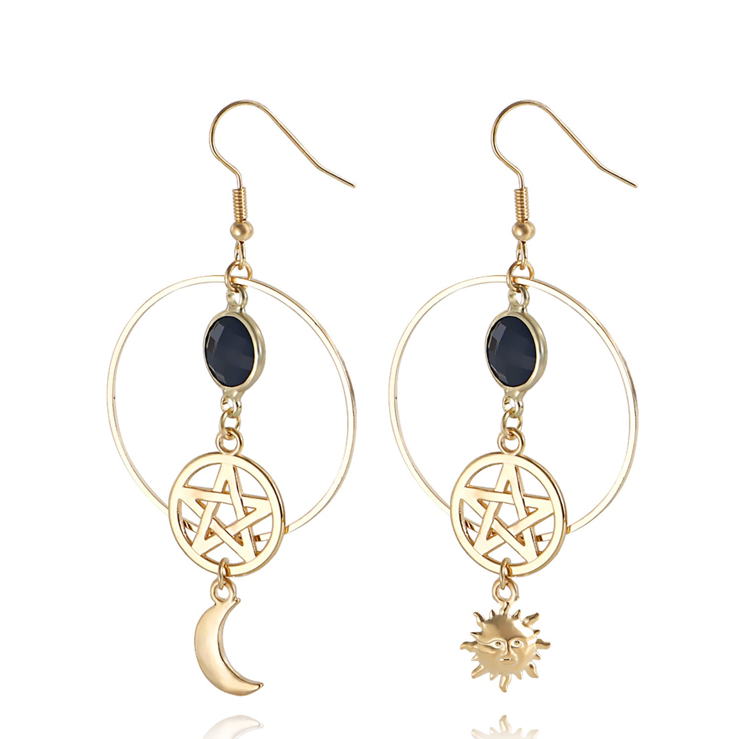 European and American cross-border jewelry, geometric rings, sun stars, crescent earrings, simple ins, girly, fairy, and versatile earrings