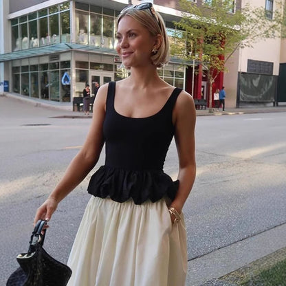 2025 spring/summer new European and beautiful clothing solid color sleeveless slim back open back bubble edge sexy little vest top for women