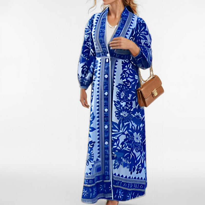 Spring 2026 cross-border European and American cross-border retro temperament elegant personality fashion V-neck printed dress