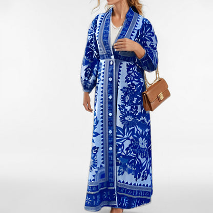 Spring 2026 cross-border European and American cross-border retro temperament elegant personality fashion V-neck printed dress