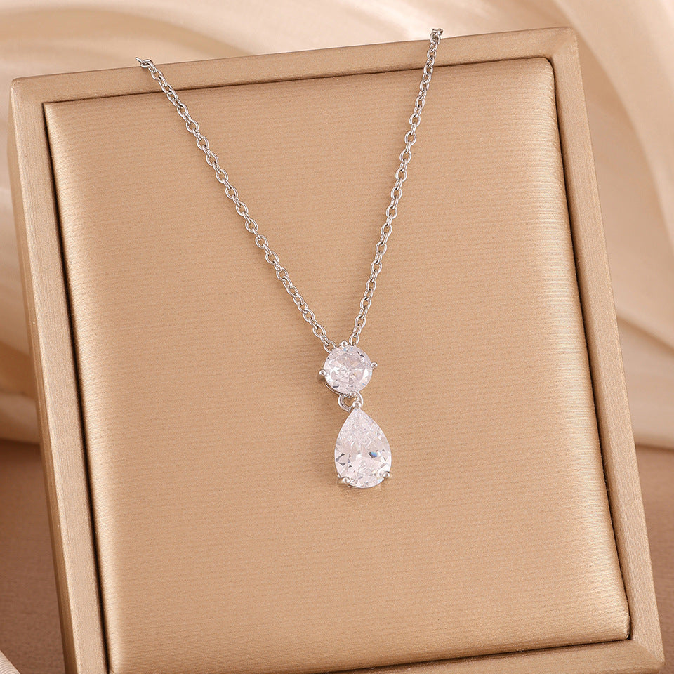Cross-border hot double waterdrop zircon necklace, light luxury niche gold light luxury pendant, accessory, high-end accessory for women