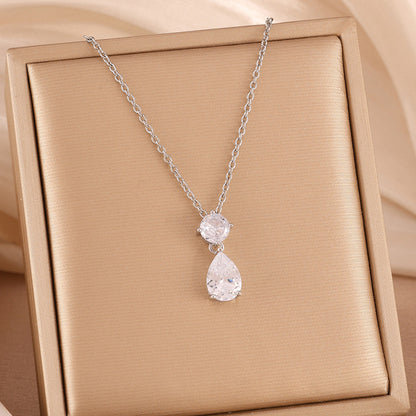 Cross-border hot double waterdrop zircon necklace, light luxury niche gold light luxury pendant, accessory, high-end accessory for women