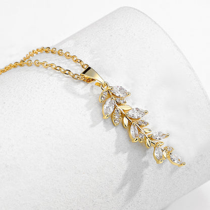 RAKOL Korean fashion creative wheat earring necklace girl's fresh temperament micro-inlaid zircon jewelry two-piece set